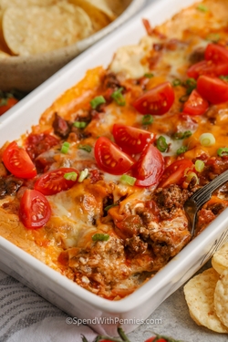 Taco dip with ground beef cream cheese and sour cream recipes - Appetizers